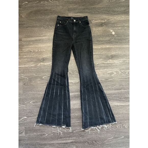 7 For All Mankind Pleated Mega Flare Jeans In Washed Black Size 26 - Picture 3 of 7